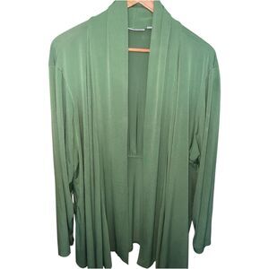 Susan Graver Open Front Cardigan Womens Plus 3X Green Liquid Knit Jacket Casual